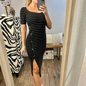 Macy’s Sequin Hearts Black and White Striped Dress